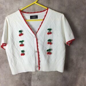 Cider XL  3D Cherry Sweater  Crop Sweater Cardigan Vneck